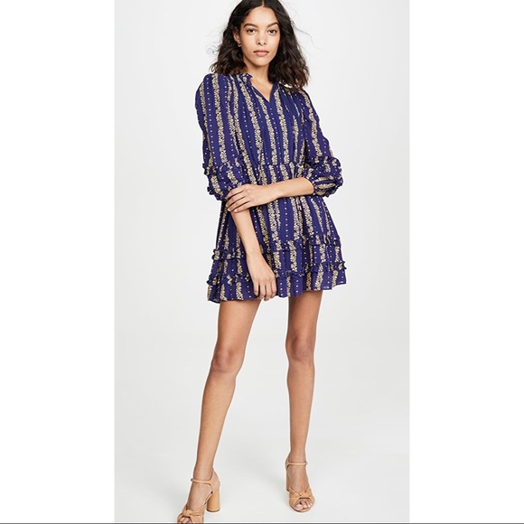 Valencia & Vine Emilie Sun Dress Gold Purple Large 3/4 Sleeves Ruffles Mini - Picture 9 of 10